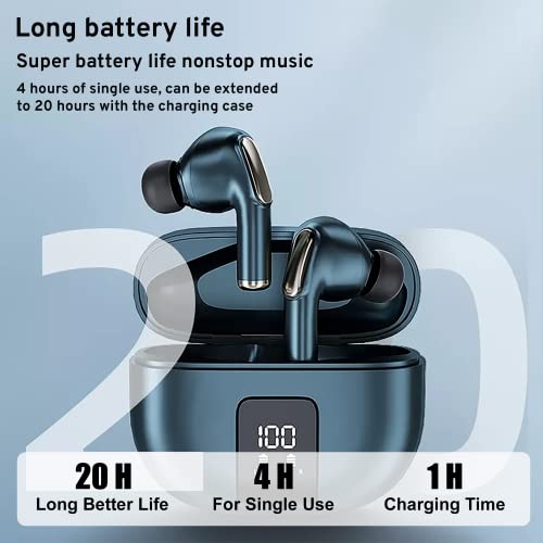 StitchGreen J68 Wireless Earbuds BT V5.2 Waterproof IPX-5, LED Display, 120H Playtime, ENC Active Noise Cancelling with Mic Earphones, True Wireless Stereo Bluetooth Headphones for iPhone/Android