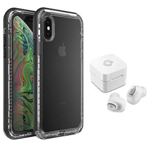 lifeproof next series case for iphone xs & iphone x + glidic wireless bluetooth earbuds sweatproof pro stereo headphones – non-retail – black crystal/white