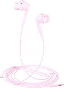 in ear earbuds headphones wired earphones with microphone and volume/calls/music in-line control, compatible with smartphones, tablets, pc, computer and other devices with 3.5mm headphone jack, pink