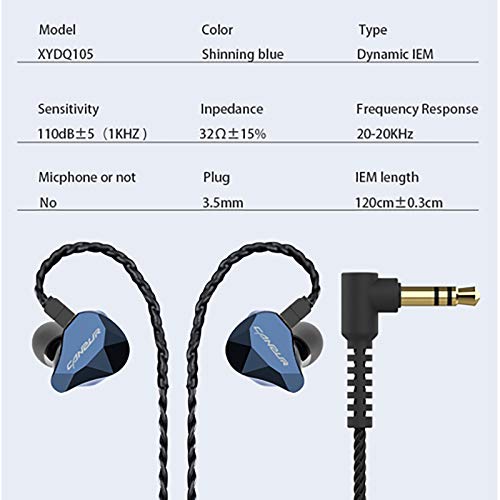 canpur IEM in Ear Monitor Earphones for Musician, Wired 1DD in-Ear Dynamic Headphones IEM HiFi Earphone with 0.8mm 2 Pin 3.5mm L-Plug Cable, in Ear Monitor Headphones for Singer/Audiophile(Deep Blue)