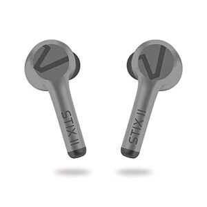 veho stix ll true wireless earphones| bluetooth v.5.1 headphones | up to 5 hour battery life | charging case included | enc quad microphone handsfree | designed in the uk | grey | vep-212-stix2-g