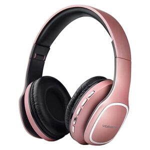 volkano wireless headphones, 24 hour playtime immersive sound, foldable hands-free headset, fm radio and micro sd card slot, android compatible [rose gold] – phonic series