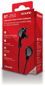dreamgear isound bt-250 bluetooth earbuds: play/pause/skip music directly from earbuds-up to 5 hours of playtime, blue/black, universal (dghp-5635)