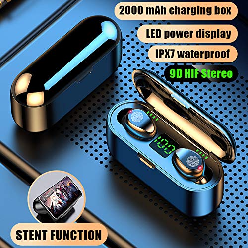 MauiNalu Superior Sound True Wireless Stereo Bluetooth 5.0 Earphone, LED Display 2000Mah Charging Case, Built-in Microphone for Calls, Gaming, and Voice Command, IPX-7 Waterproof w/4Hrs Playtime