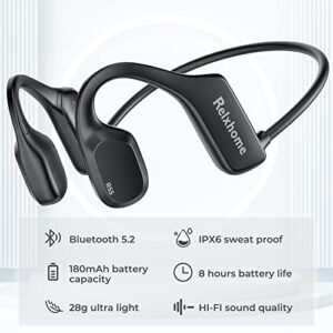 Relxhome Open Ear Headphones Bluetooth 5.2, Air Conduction Headphones, Wireless Headphones with Microphone, Sweat Resistant Sports Headphones, Air Conduction Headphones for Cycling Running Black