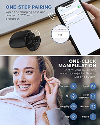 ROITON Wireless Earbuds Bluetooth 5.0 Headphones with 30H Cycle Playtime Built-in Mic IPX6 Waterproof Headsets with Charging Case for in-Ear Buds Stereo Earphones for Android etc