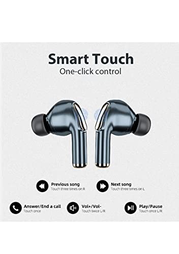 Wireless Bluetooth Earbuds Headphones in Ear with Mic.Touch Control LED Display (Black) High Sound Quality Wireless Earbud, Deep Bass Stereo Bluetooth Earbud with HD Mic(Blue) (AC697N)