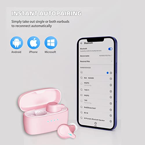 KOSETON Wireless Earbuds Bluetooth Headphones, Bluetooth 5.1 Technology, Mini Sports Headset, Built-in Microphone for HD Calls and Listening to Music, Pink.