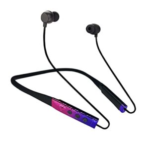 neckband bluetooth headphones wireless in-ear extra bass headet with mic, v5.1 bluetooth earbuds 24h playtime, 10 mm drivers, ipx7 waterproof for for phone call music sports (laser purple)