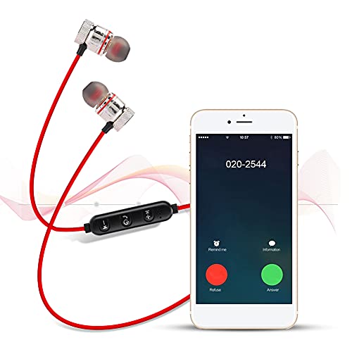 Richer-R Sport Bluetooth Headphones,Wireless Bluetooth Sports Earphone in-Ear Stereo Noise Reduction Headphone Headset,Neck Hanging in-Ear Sports Earphone(Red)