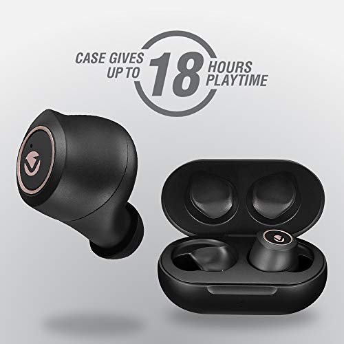 Volkano IPX4 True Wireless Earphones Bluetooth Earbuds with Charging Case, 18 Hour Playtime Typc-C Fast Charging, Auto Reconnect, Lightweight Pocket-Sized [Black] - Taurus Series