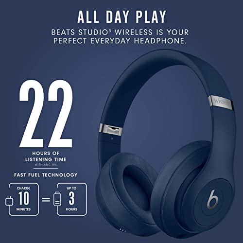 Beat Studio3 Wireless Noise Cancelling Over-Ear Headphones - W1 Headphone Chip, Class 1 Bluetooth, Active Noise Cancelling, 22 Hours of Listening Time (Blue)