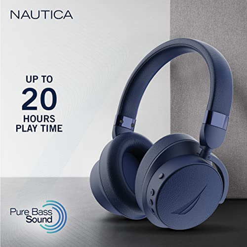 NAUTICA H400 Noise Cancelling (ANC) Bluetooth Headphones, On-Ear Wireless Headphones with Built-in Microphone Bluetooth v5.0 Wireless and Wired Stereo Headset, Deep Bass, Lightweight, Adjustable(NAVY)