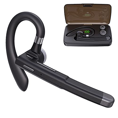 Wireless Bluetooth Single Ear Headset Ear Hook for High Definition Hands-Free Calls with Dual Mic Noise Canceling