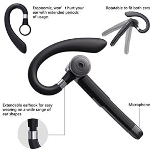 Wireless Bluetooth Single Ear Headset Ear Hook for High Definition Hands-Free Calls with Dual Mic Noise Canceling