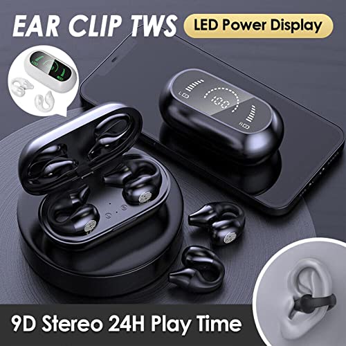 RMHXCC 2023 New Open Ear Headphones, Wireless Ear Clip Bone Conduction Headphones, Ear Clip Headphones Bluetooth,LED Display,Noise Canceling Headset (Black)