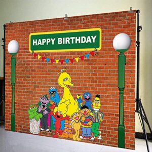 Menggege Brick Wall Photography Backdrops Sesame Street First 1st Second 2nd Third 3rd Boy Girl Birthday Party Banner Baby Shower Photo Background Supply Decoration 7x5ft Vinyl