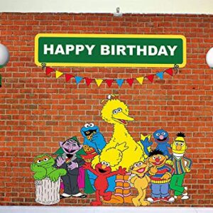 Menggege Brick Wall Photography Backdrops Sesame Street First 1st Second 2nd Third 3rd Boy Girl Birthday Party Banner Baby Shower Photo Background Supply Decoration 7x5ft Vinyl