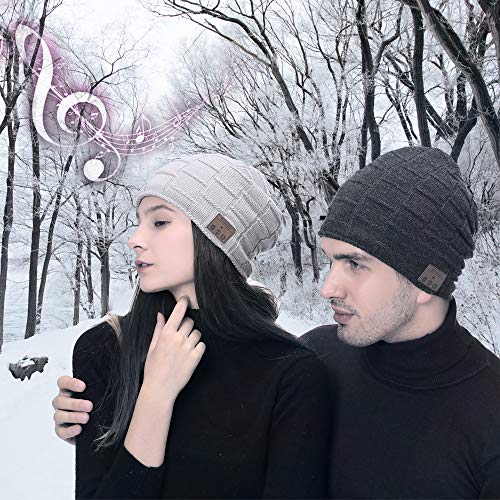 Upgraded Bluetooth Beanie Unisex for Heartwarming Xmas Gifts Outdoor Sports Skiing Skating Jogging with V5.0 Bluetooth Beanie Hats Wireless Headphone Built-in Mic Suit (Dark Grey)