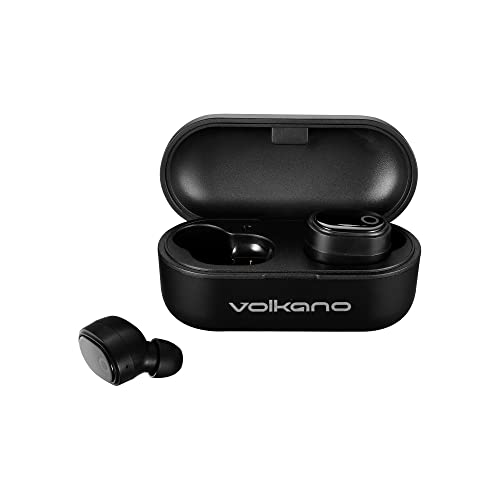 Volkano True Wireless Stereo Earbuds, Bluetooth Earphones 16 Hour Playtime w/Charging Case, Audífonos Inalámbricos Compatible with Google Assistant and Siri, Auto-Reconnect [Black] - Mobile Series