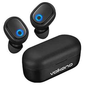 volkano true wireless stereo earbuds, bluetooth earphones 16 hour playtime w/charging case, audífonos inalámbricos compatible with google assistant and siri, auto-reconnect [black] – mobile series