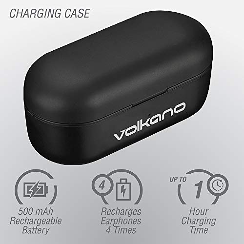 Volkano True Wireless Stereo Earbuds, Bluetooth Earphones 16 Hour Playtime w/Charging Case, Audífonos Inalámbricos Compatible with Google Assistant and Siri, Auto-Reconnect [Black] - Mobile Series