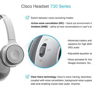 Cisco Headset 730, Wireless Dual On-Ear Bluetooth Headset with Case, USB-A HD Bluetooth Adapter, USB-A and 3.5mm Cables, Carbon Black, 1-Year Limited Liability Warranty (HS-WL-730-BUNA-C) (Renewed)