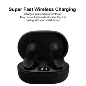 eDealz Fully Wireless Bluetooth 5.0 Rechargeable iPX4 Water & Sweat Proof Earbud Headphones w Microphone, Touch Controls, Smart LCD Charging Case, 3D Stereo Bass and Noise Cancelling (Black)