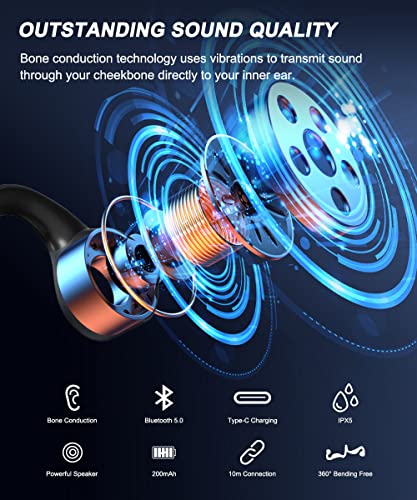 Bone Conduction Headphones, Upgraded Open Ear Headphones Bluetooth, IPX5 Waterproof Sport Bone Conduction Headphones Bluetooth with Mic for Running, Workout, Hiking, Cycling, Driving