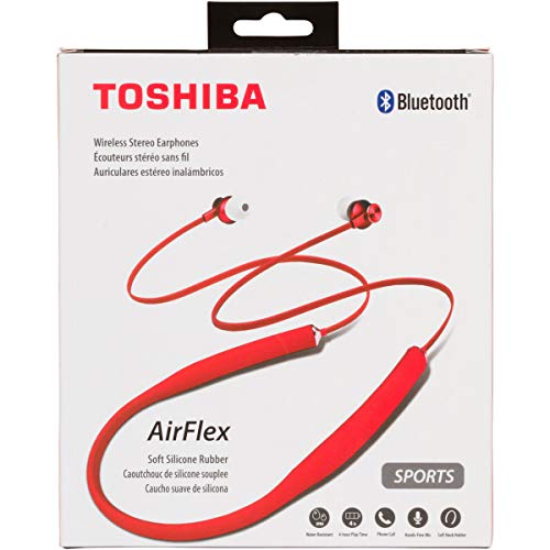 Toshiba Neckband Bluetooth Headphones | Wireless Bluetooth Earbuds | Bluetooth Neckband Headset w/Deep Base | 65FT Working Range | Water/Sweat Resistant | 8-10 Hours Music & Talk Time | RZE-BT600E(R)