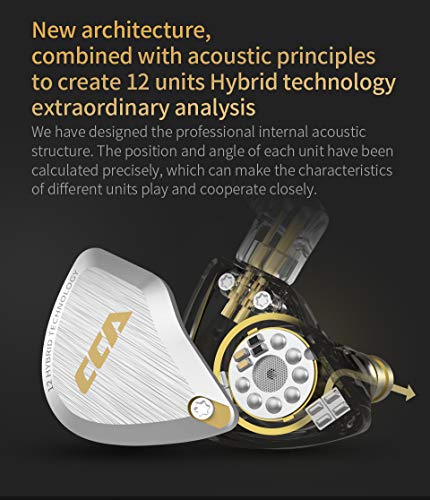 CCA C12 in-Ear Monitors, 5BA+1DD in Ear Earphone Hybrid HiFi Stereo Noise Isolating IEM Wired Earphones/Earbuds/Headphones with Detachable Cable CPin for Musician Audiophile (with Mic, C12 Gold)