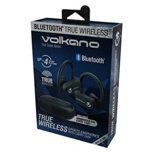 Volkano True Tunes Series Sports Wireless Earphones- Wireless Earphones with Microphone & Ear Hooks, True Bluetooth Sports Earbuds for Running, Sports, & Workout, Bluetooth Earphones (Black)