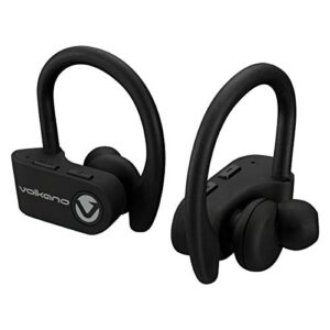 volkano true tunes series sports wireless earphones- wireless earphones with microphone & ear hooks, true bluetooth sports earbuds for running, sports, & workout, bluetooth earphones (black)