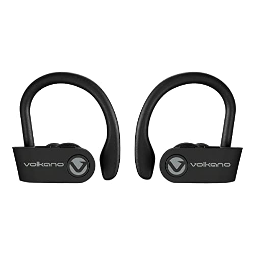 Volkano True Tunes Series Sports Wireless Earphones- Wireless Earphones with Microphone & Ear Hooks, True Bluetooth Sports Earbuds for Running, Sports, & Workout, Bluetooth Earphones (Black)
