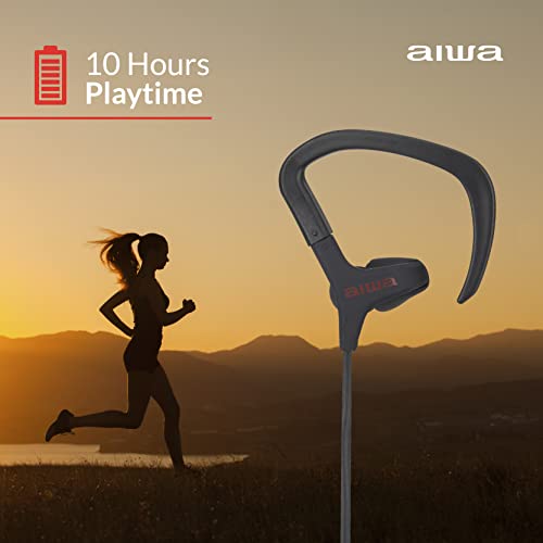 AIWA Train in Ear Wireless Headphones with 10 Hour Playback Time, 10mm Drivers, IPX4 Waterproof and Sweatproof Bluetooth Earbuds, Secure Wingtips, Perfect for The Gym