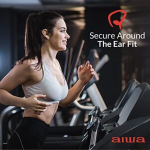 AIWA Train in Ear Wireless Headphones with 10 Hour Playback Time, 10mm Drivers, IPX4 Waterproof and Sweatproof Bluetooth Earbuds, Secure Wingtips, Perfect for The Gym