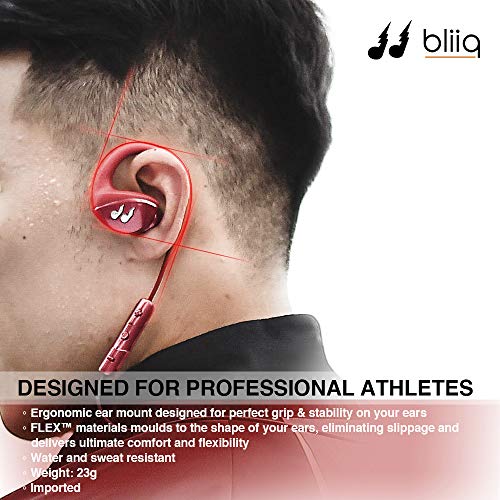 Bliiq Bluetooth Headphones, HiFi Bass Stereo with Mic, [Hummingbird][Ambient Mode|SpinFit Earbuds] Noise Cancellation, Water-Resistant Wireless Sport Earphones for Running Workout Gym (Red)