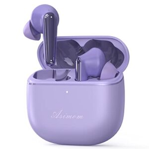 asimom nc72 active noise cancelling wireless earbuds, anc bluetooth earbuds with 6-mic clear call, true tws, multi-mode, deep bass, bluetooth 5.2, compact charging case-purple