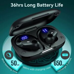 SGNICS for Motorola Moto g Pure Wireless Earbuds Headphones with Charging Case & Dual Power Display Over-Ear Waterproof Earphones with Earhook Headset with Mic for Sport Running Workout Black