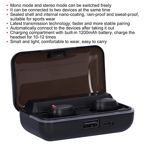 True Wireless Earbuds, Waterproof Stereo Sports Headphones HiFi Stereo Bluetooth Headset with Backup Earplugs Noise Cancelling Earphones for Running,Workout,Gym