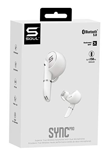 Soul SYNC PRO Bluetooth In-Ear Headphones, Qualcomm Aptx Technology TWS Headset Original With Dual Microphone, True Wireless Earbuds with Charging Case - Mobile Phone Charging Compatible (Pearl White)
