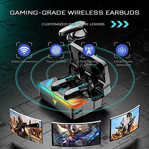Wireless Earbuds Bluetooth Gaming Headphones with Microphone TWS True Wireless Stereo Earphones with Noise Cancelling Ipx7 Waterproof for Android/iPhone,40 Hours of Play time