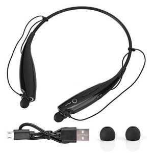portable bluetooth wireless neckband earphones retractable stereo sound noise reduction sports headsets(black)