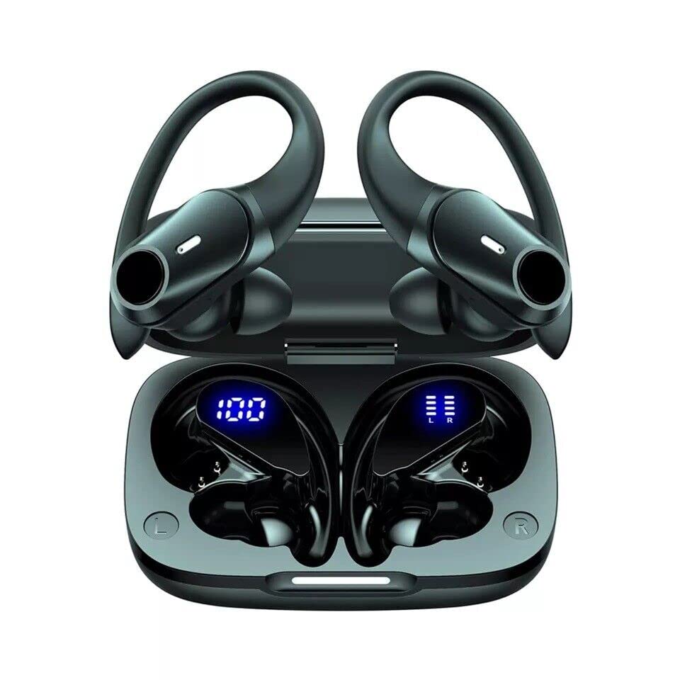 SGNICS for Samsung Galaxy S22 Wireless Earbuds Headphones with Charging Case & Dual Power Display Over-Ear Waterproof Earphones with Earhook Headset with Mic for Sport Running Workout Black