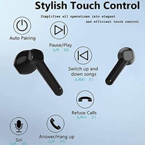 Smart-life BT 5.0 Earbuds with Charging Case, Stereo Bass 20H Playtime, Touch Controls & Dual Mic Noise Cancelling Earbuds Earphones, Waterproof Sports Headphones (Black)