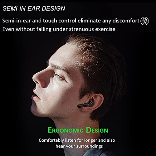 Smart-life BT 5.0 Earbuds with Charging Case, Stereo Bass 20H Playtime, Touch Controls & Dual Mic Noise Cancelling Earbuds Earphones, Waterproof Sports Headphones (Black)