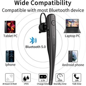 【Qualcomm Chips】 Bluetooth Headset, Wireless Headphone Business earpiece CVC8.0 Dual mic Noise Reduction V5.0 Earbuds HiFi Sound Quality 10 Hrs HD Talk Suitable for Sports/Business/Driver Driving