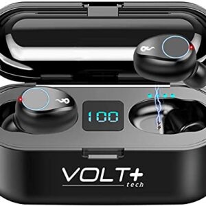 Works By VOLT PLUS TECH Volt Plus TECH Wireless V5.0 Bluetooth Earbuds Compatible with Samsung Galaxy A32 5G LED Display, Mic 8D Bass IPX7 Waterproof/Sweatproof (Black)