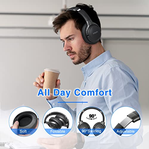 Uliptz Wireless Bluetooth Headphones, 65H Playtime, 3 EQ Sound Modes, HiFi Stereo Over Ear Headphones with Microphone, Foldable Lightweight Bluetooth 5.2 Headphones for Travel/Office/Cellphone/TV/PC