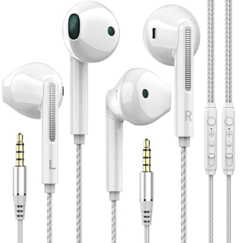 Dixvuk Earbuds Wired with Microphone Pack of 2, in-Ear Headphone Stereo Sound Noise Isolating, Earphone Fits 3.5mm Interface for iPad, Mp3/Mp4, Apple iPhone, Android Smartphones, Black(White)